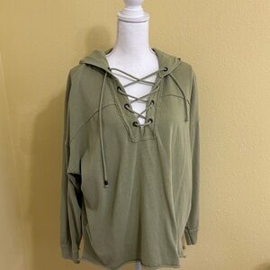 Aerie Olive Lace-Up Hoodie
